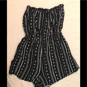 Divided black and white strapless romper